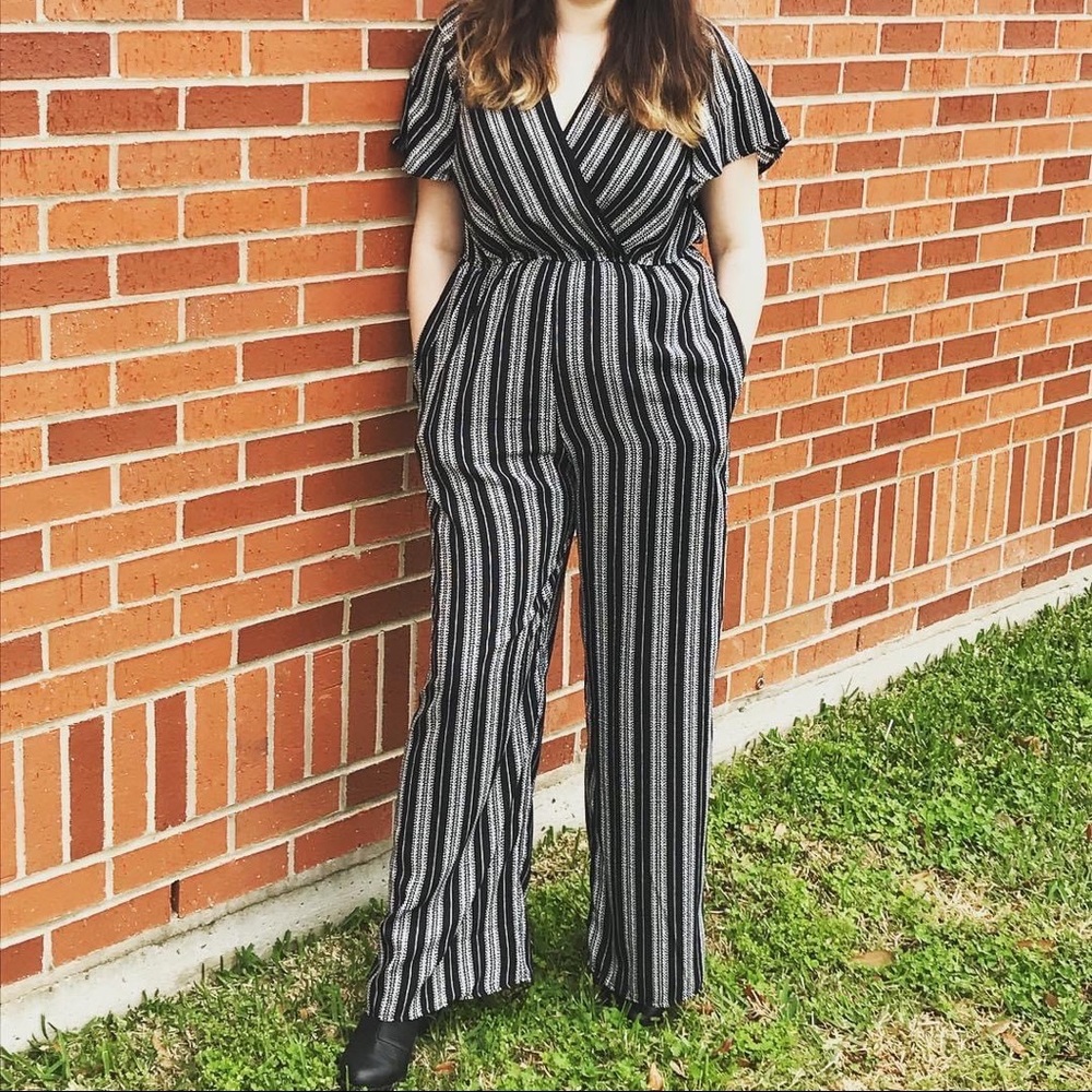 Black and white striped jumpsuit